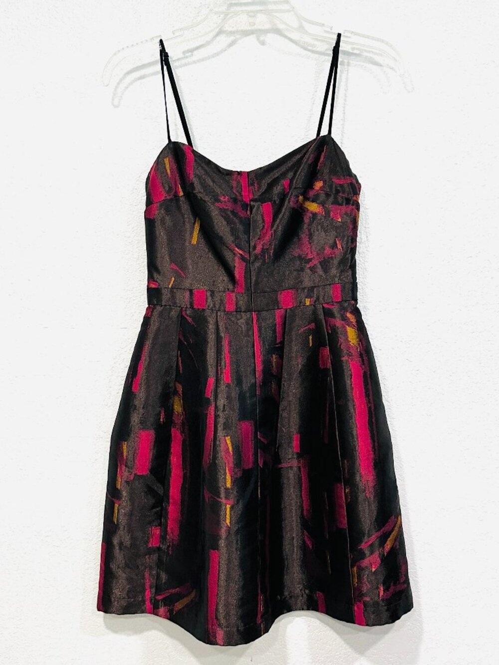 AQUA Bloomingdales Sleeveless Dress Satin Sheen Black MultiColor Size Small EUC